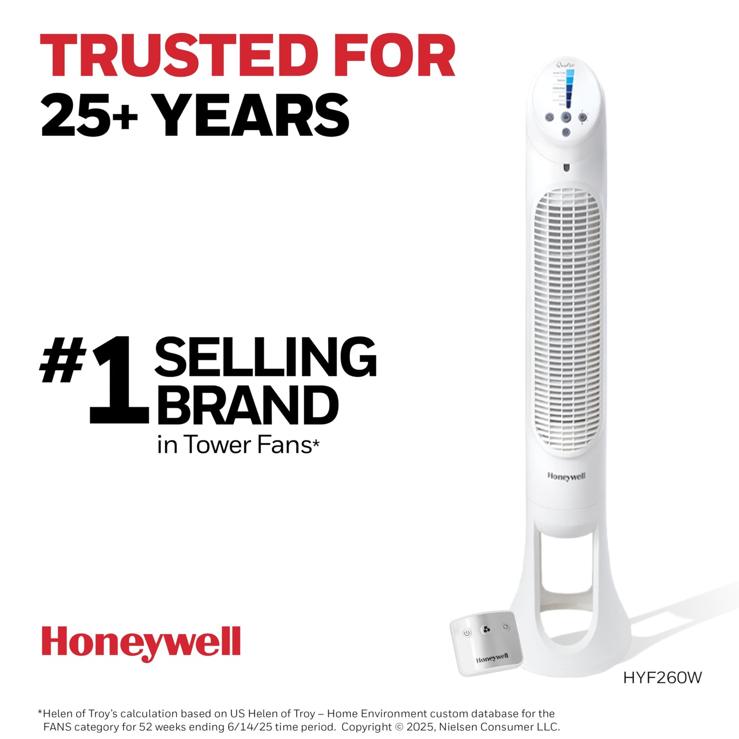 Honeywell QuietSet Whole Room Oscillating Tower Fan with Remote, White, HYF260