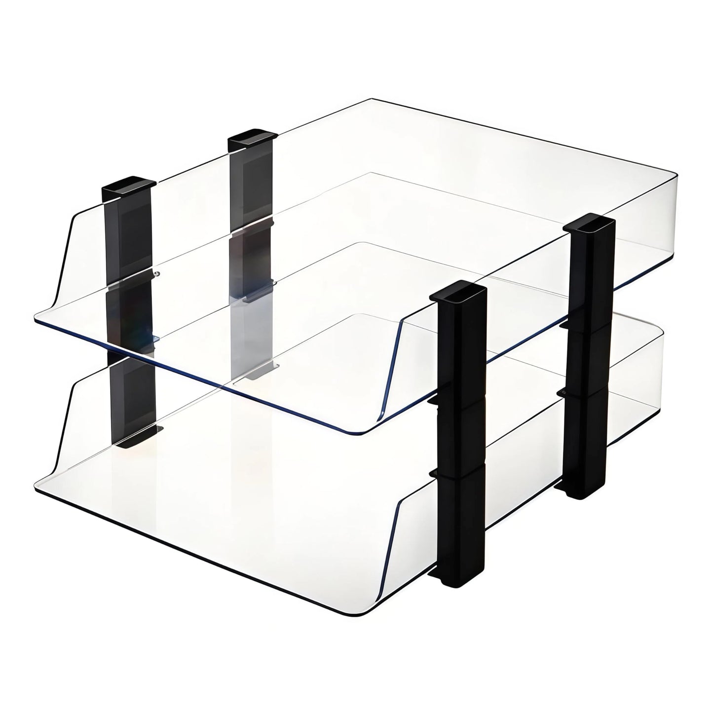 RHONZHAO Clear 2-Tier Stackable Paper Tray Organizer for Letter/A4 Files, Desktop Document Sorter, Transparent Office Desk Storage (2 - Tier Clear)