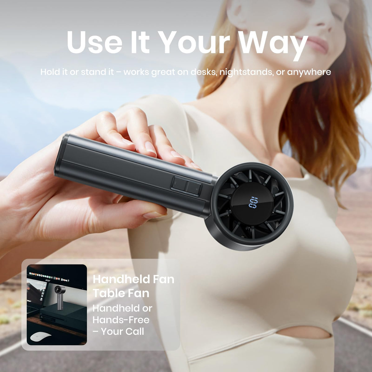 Sowmow Portable Handheld Turbo Fan, 100 Speeds Adjustable Mini Personal Fan, 4500mAh USB-C Rechargeable Battery Operated, Digital Display, Ultra-Quiet & Durable for Travel, Office, Gym, Outdoor Black