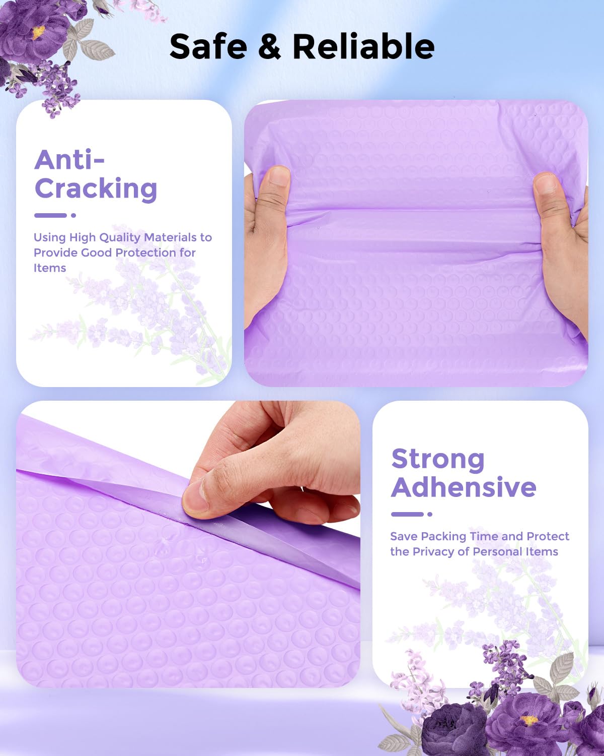 Metronic Bubble Mailers 8.5 x 12 Inch 40 Pack Light Purple Usable Size 8.5x11 Bubble Mailer Waterproof Padded Envelopes for Packaging, Mailing, Shipping, Lavender Bulk
