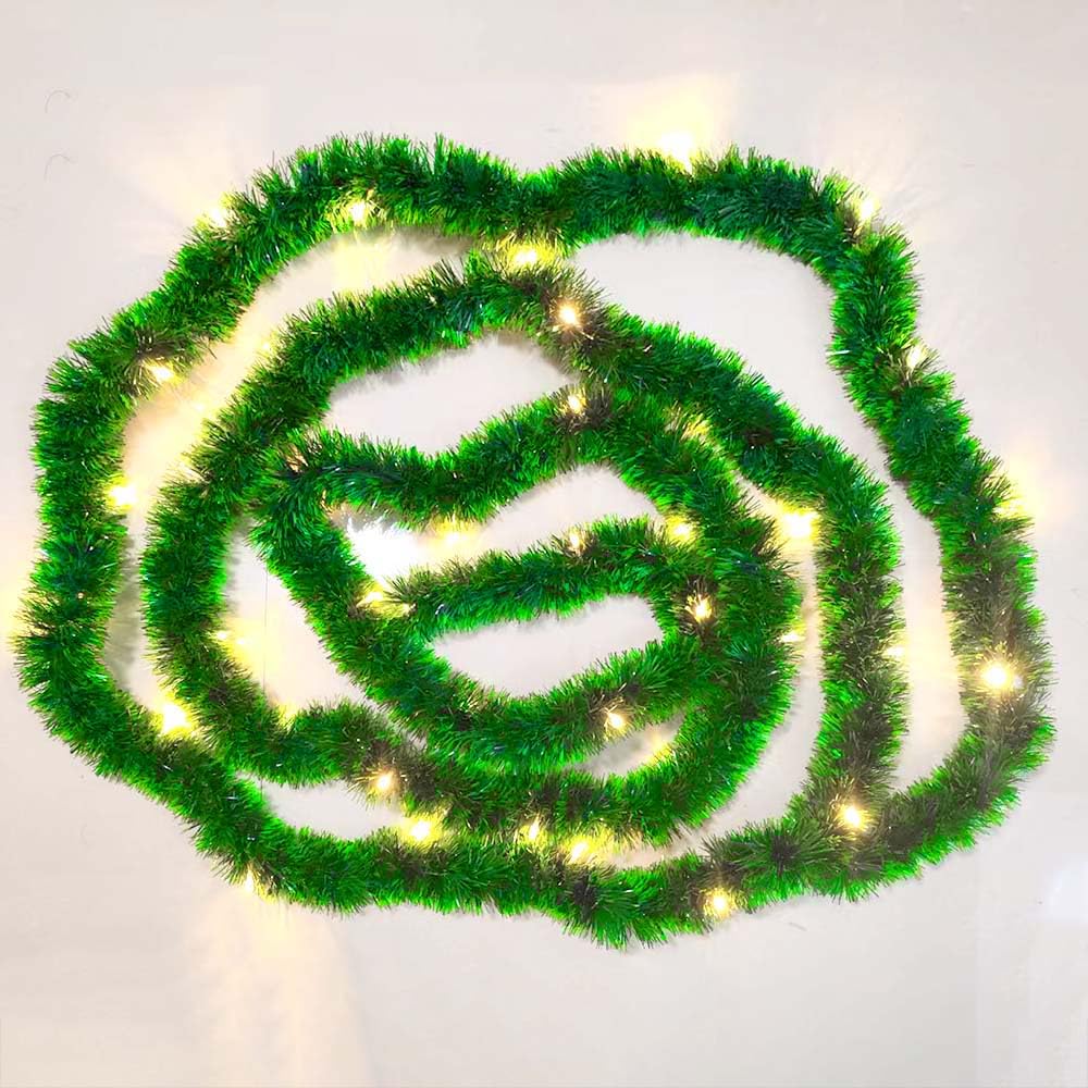 20 Feet Christmas Garland with Lights, 40 Led Battery Powerd Operated Pre-Lit Long Garland for Stairs Railing Fireplace Mantle Office Door Frame Decor Lime Green Greenery Indoor Outdoor Decorations