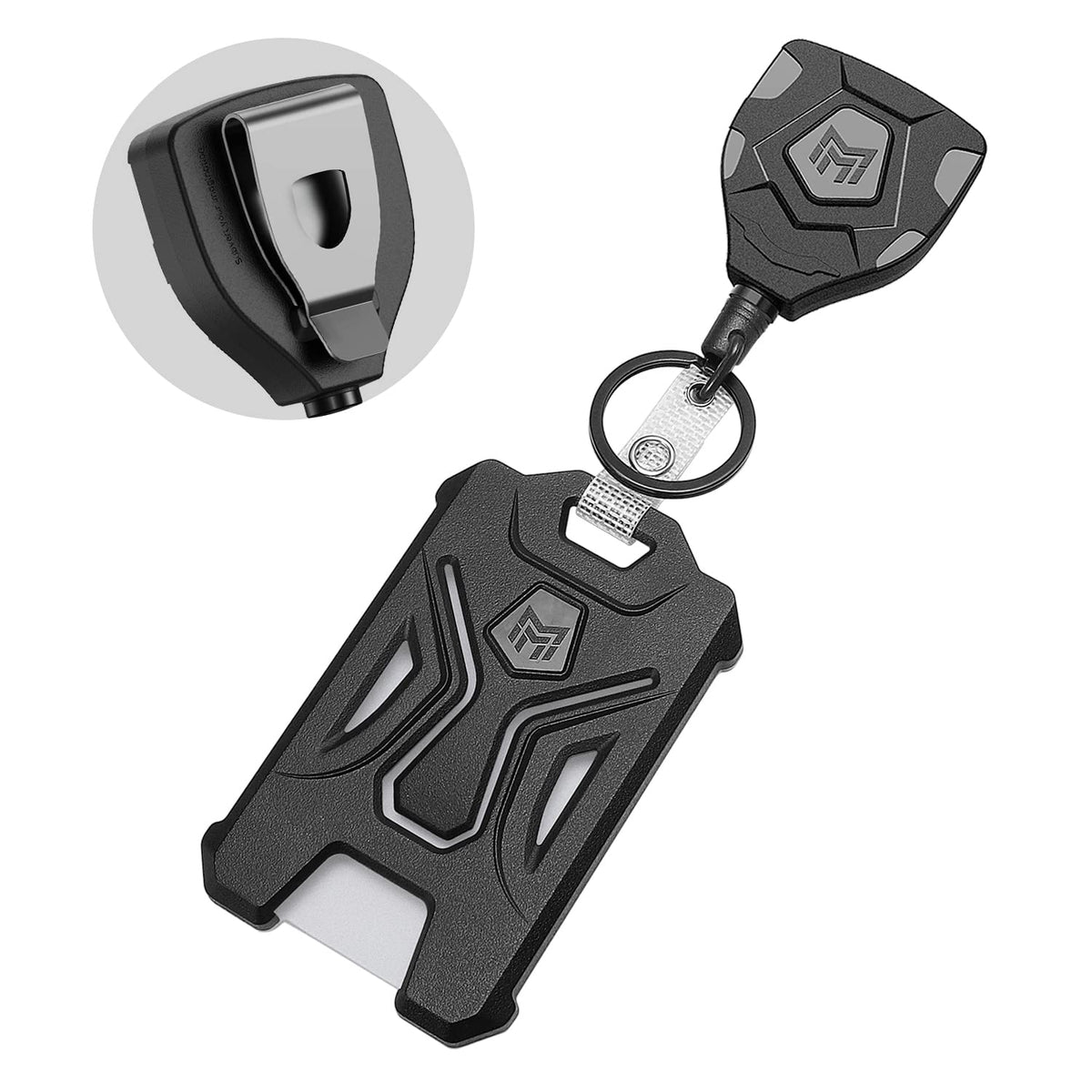 MNGARISTA 1 Pack Heavy Duty Badge Holder, Vertical ID Card Holder for Credit Cards, Clear ID Window, All PC Polycarbonate Plastic Housing, 5 Cards Capacity, Built-in Elastic Clip, Black
