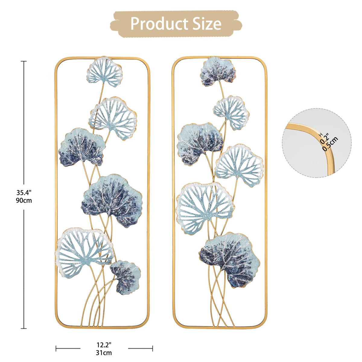 Arborus 2 Pack Gold Wall Art Décor, 35" Rectangular Panels Metal Work, Modern Wall Décor for Home Office Café Bedroom Living Room Wall Decoration