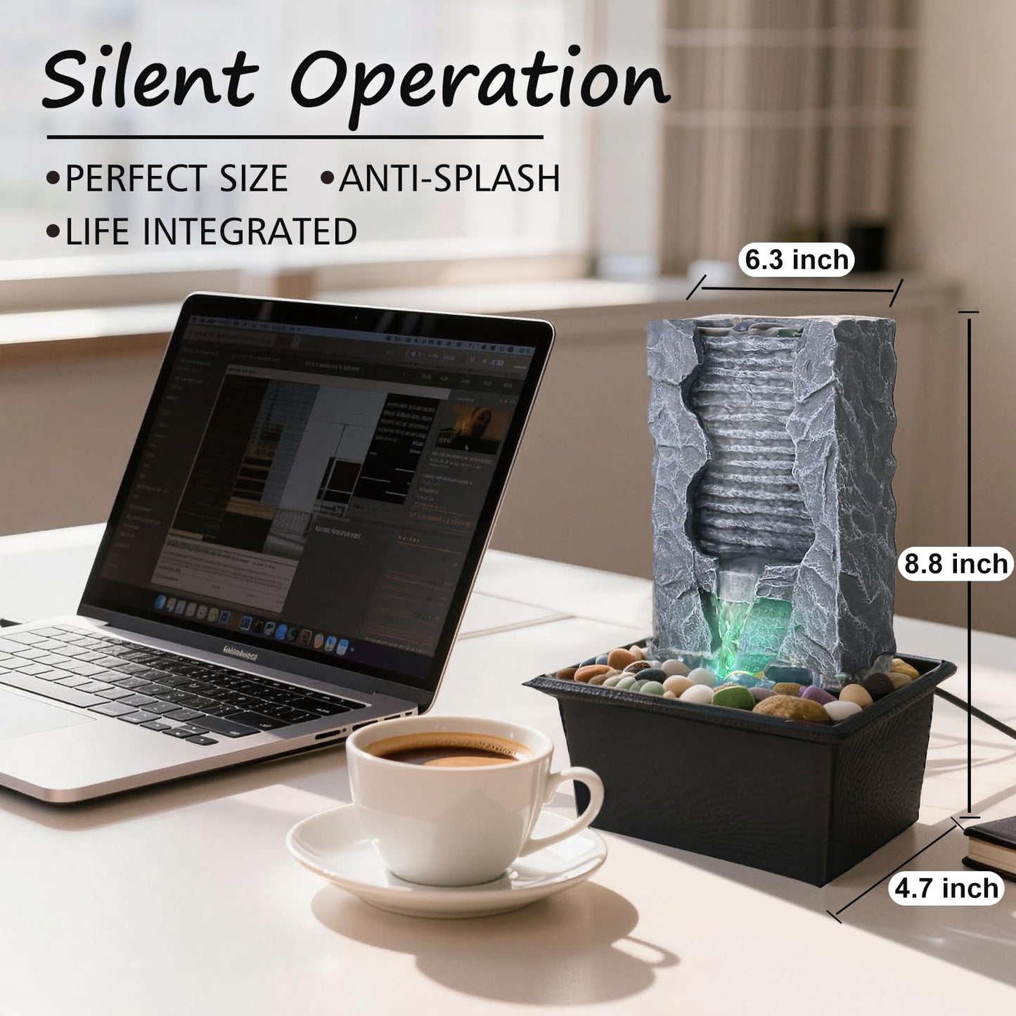 Tabletop Water Fountain Indoor, Resin Waterfall Fountain for Stress Relief and Meditation, Calming Office Desk Home Décor, Zen Relaxation Gift for Friend Office Boss, Excellent Housewarming Gift