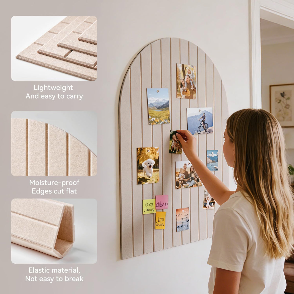 Arched Felt Bulletin Board, 31.5"x24" - Modern Fabric Pin Board for Office & Home Wall, Upgraded Adhesive, Damage-Free Installation, Reusable Wall Organizer for Notes, Photos Reminders (Black)