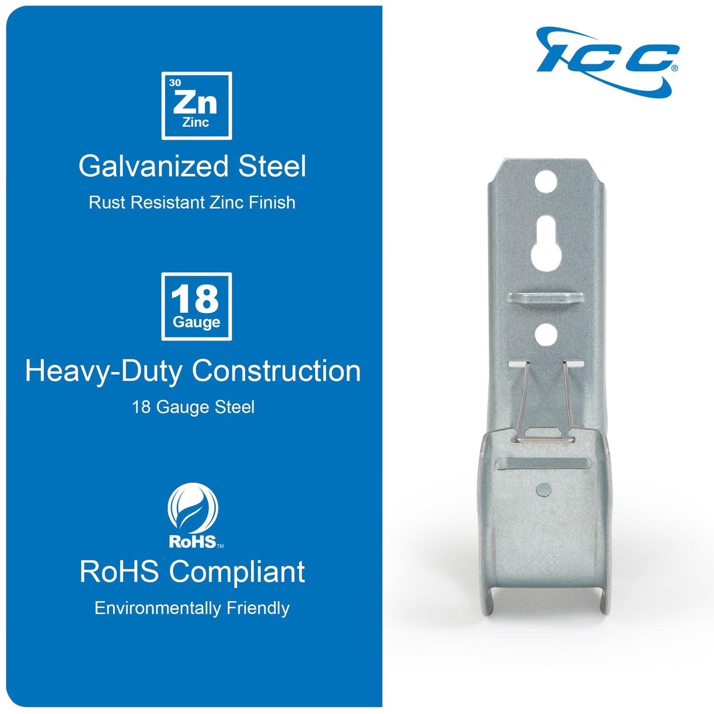 ICC 2” Wall Mount J - Hook with Retainer Clip for Structured Cabling - Galvanized Steel Cable Management Hooks, Rust-Resistant, TIA/EIA Compliant- 25-Pack