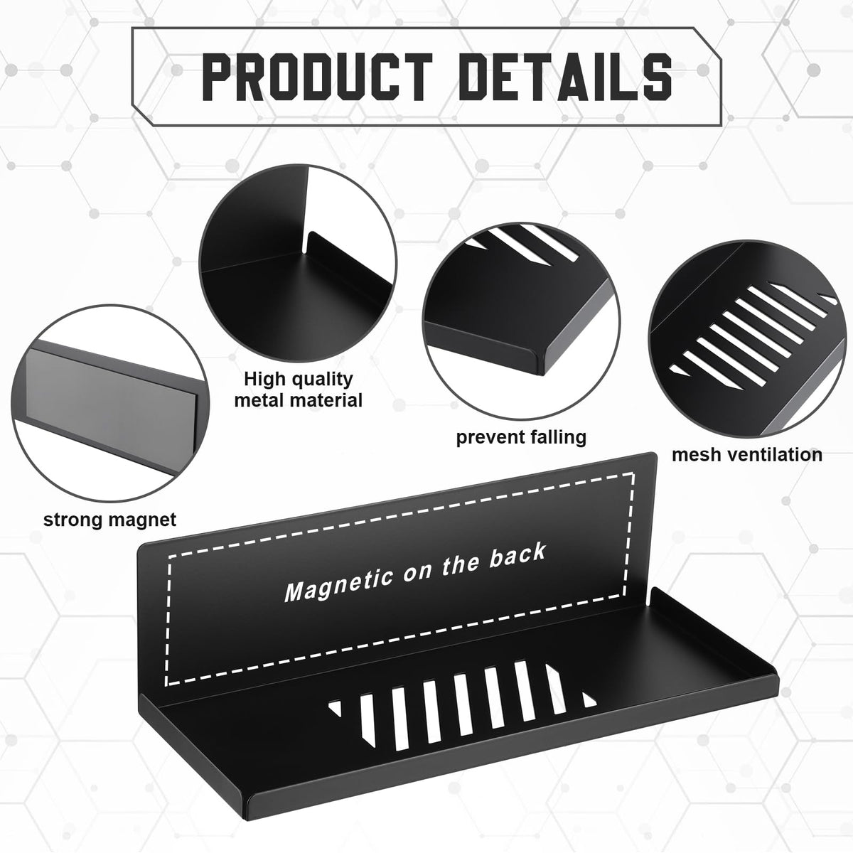 Therwen 4 Pack Magnetic Pegboard Shelves Wall Organizer Metal Pegboard Shelf Steel Tray Accessories Organizing Tools for Craft Home Kitchen(12 x 4.8 x 3.6 Inches,Black)