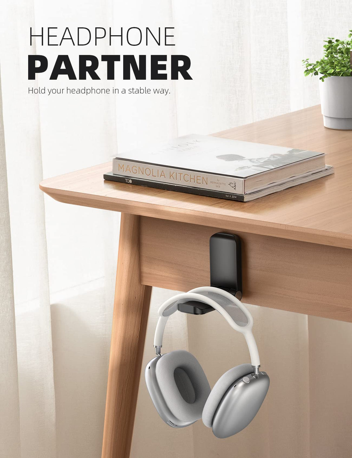Lamicall Headphone Stand, Sticky Headset Hanger - Adhesive Headphone Holder Hook Mount, Headset Stand Holder Clip Under Desk, Earphone Clamp for Airpods Max, HyperX, Sennheiser, Mother's Day