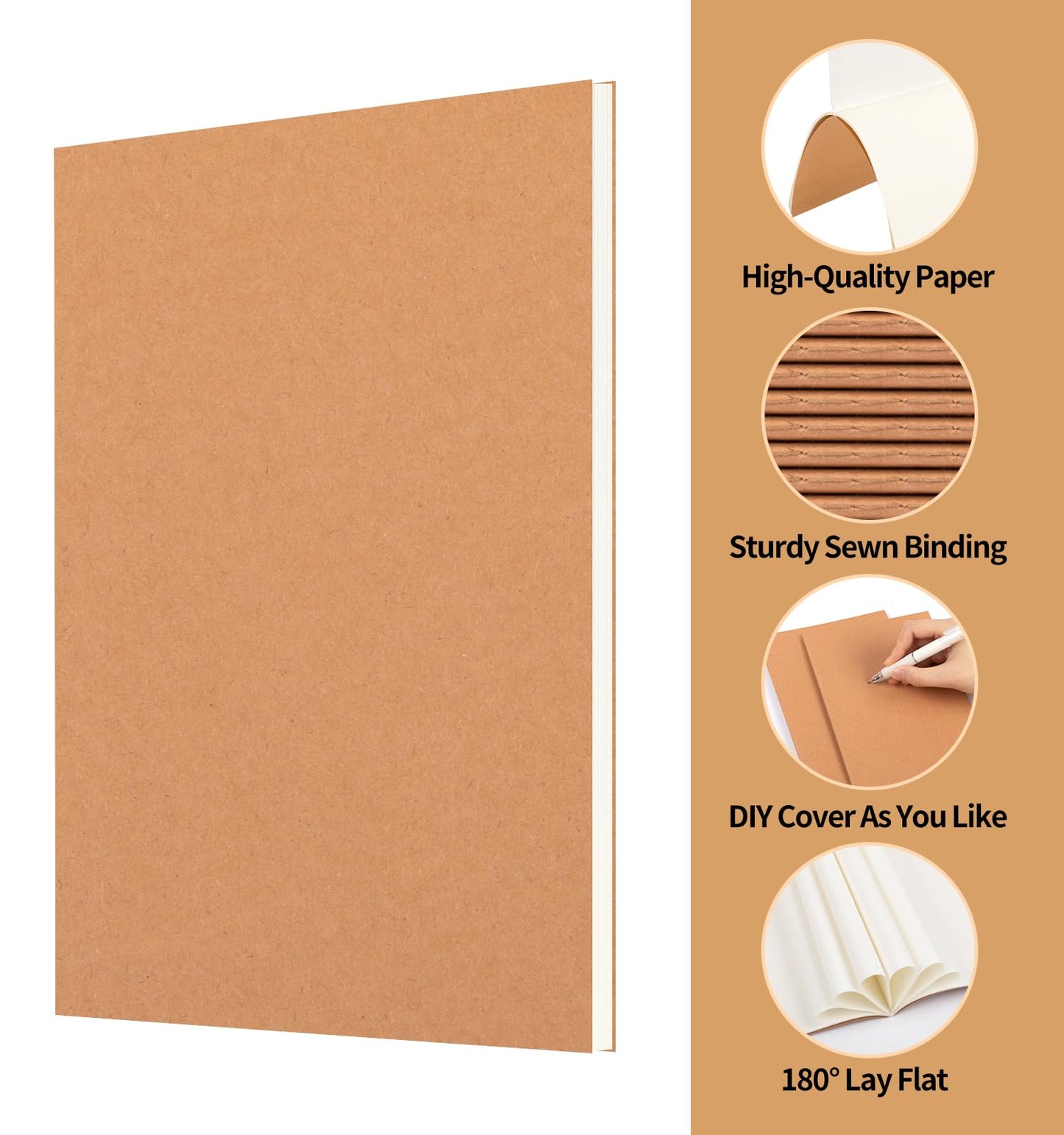 ALKALO 100 Pack A5 Blank Kraft Notebooks Bulk, Journaling Notebooks, Soft Cover Composition Notebook, 8.3x5.5 Inches 60 Pages Travel Journal Notebooks Set for Work, School, Student, Kids, Writing