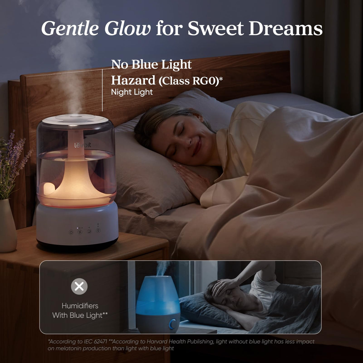 LEVOIT Humidifiers for Bedroom, 4.2L Top Fill for Large Room with 42H Runtime, Dishwasher Safe Design Easy to Clean, 21dB Quiet Cool Mist for Baby, Plants, Night Light, Essential Oil Diffuser, White