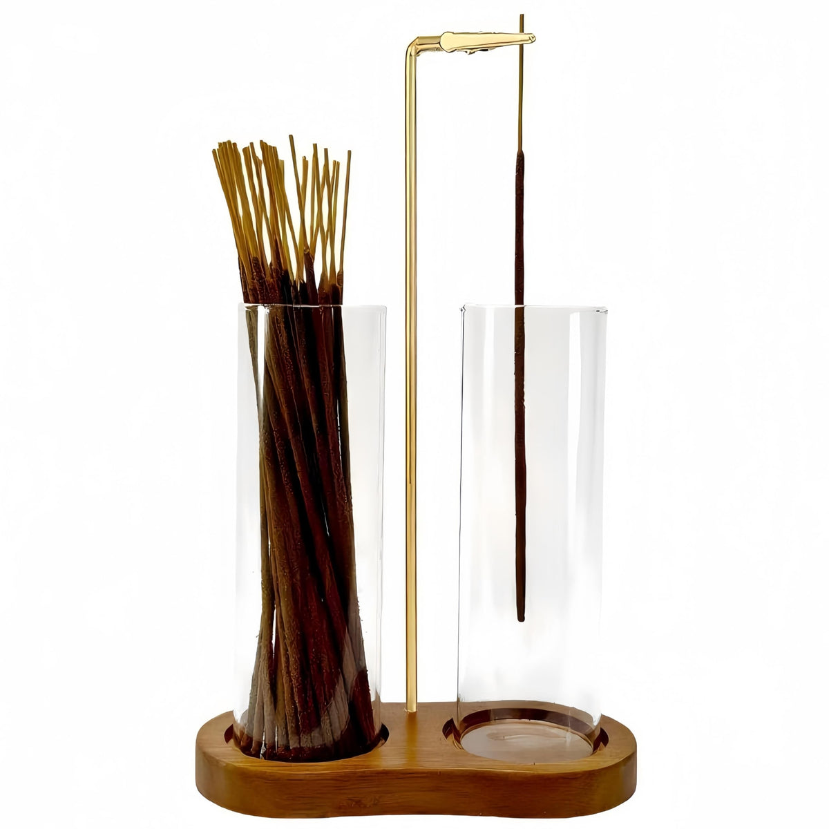 Moocervi Incense Holder,2 in 1 Incense Sticks Burner Holder with Storage,Hang Upside Down Incense Holder for Sticks with Glass Ash Catcher for Meditation Yoga Spa Room Decor (Brown)