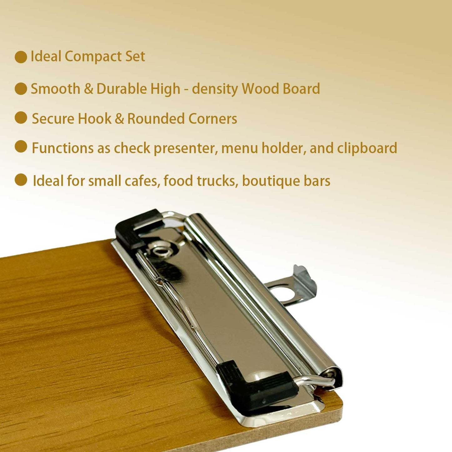 HXymxkeqi 10Pcs High - Density Wood Board Check Presenter, Mini Clipboard & Menu Holder for Restaurants, Cafe, Office, 8x4inch with Hook (10, High - Density Wood Board, 8"x4")