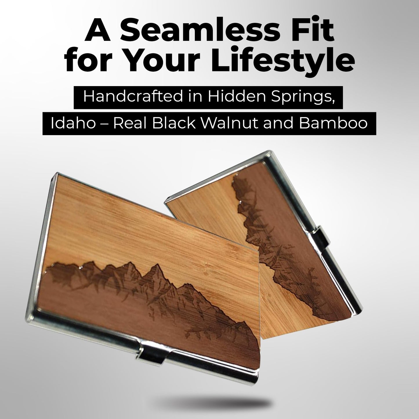 WUDN Handcrafted Business Card Holder Wallet For Men and Women | Holds Up to 20-25 B-Cards or 8-10 Credit Cards | Wooden & Stainless Business Card Case with Buckle Closure, Made in Idaho, USA.