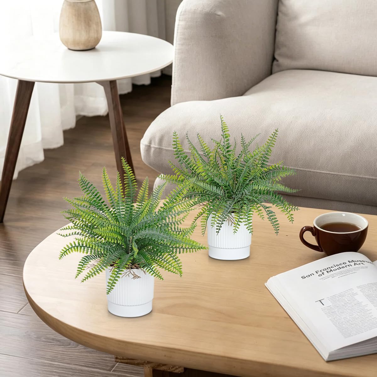 GnFlus Set of 2 Fake Plant Fern Potted Artificial Plants for Shelf Desk Home Bathroom Farmhouse Room Office Kitchen Farmhouse Coffee Table Decor