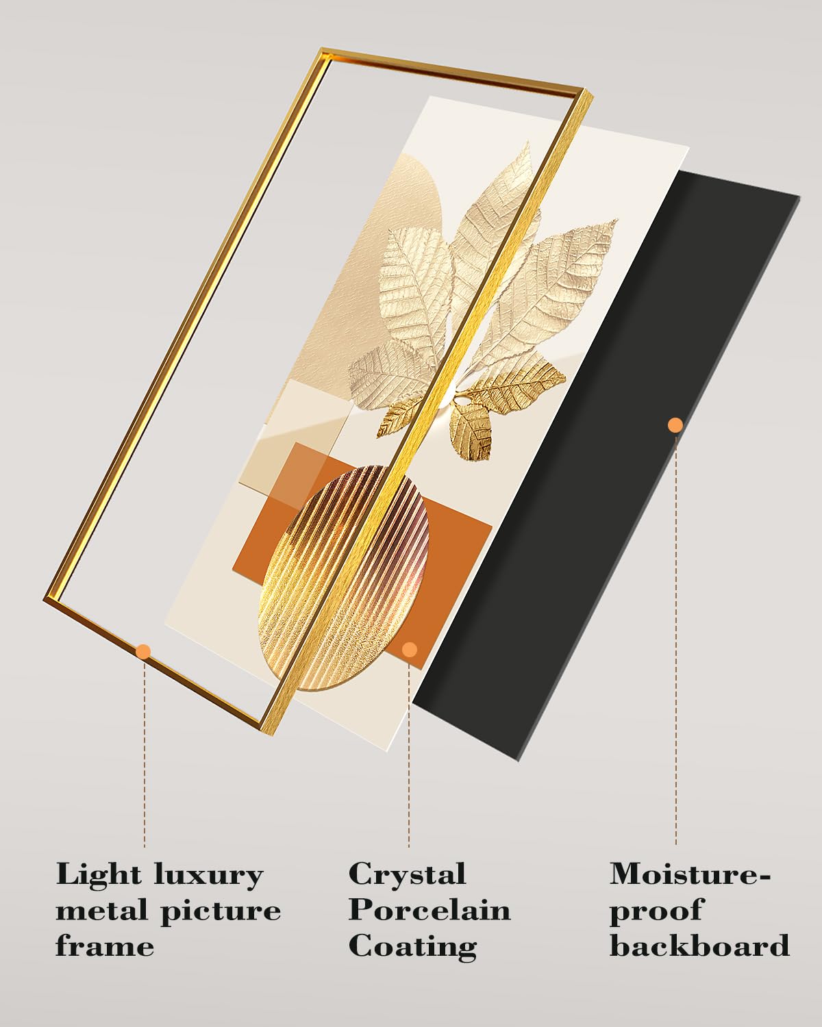 Azartslr Large Framed Modern Rose Gold Wall Art, Luxury 3 Pieces Aluminum Alloy Wall Decor for Living Room, Abstract Gold and Beige Home Bedroom Art Painting, Geometric Crystal Porcelain Artwork Dining Room Pictures Decoration 12x16in