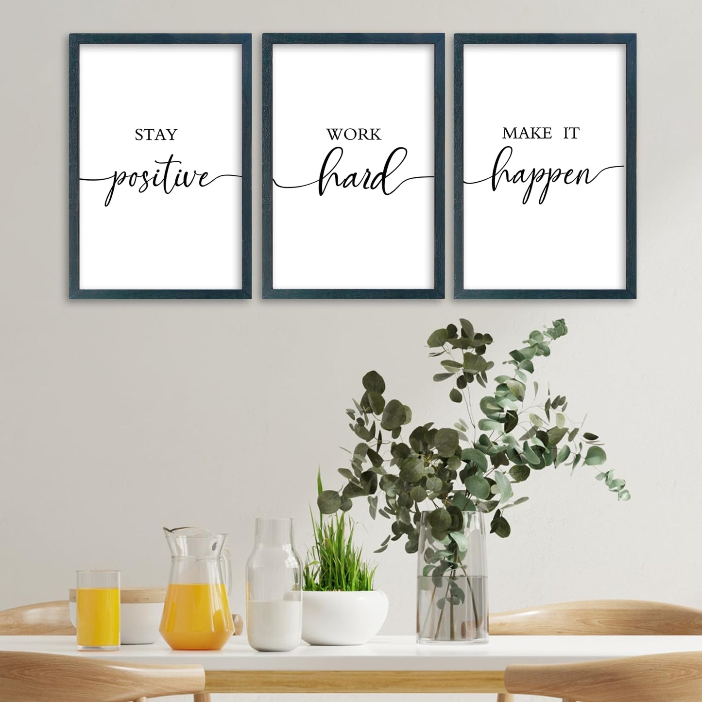 SRSZHIYUE Office Motivational Decor 16"×11" Set of 3 Stay Positive Work Hard Make It Happen Inspirational Quotes Wooden Framed Wall Hanging Art (Black)