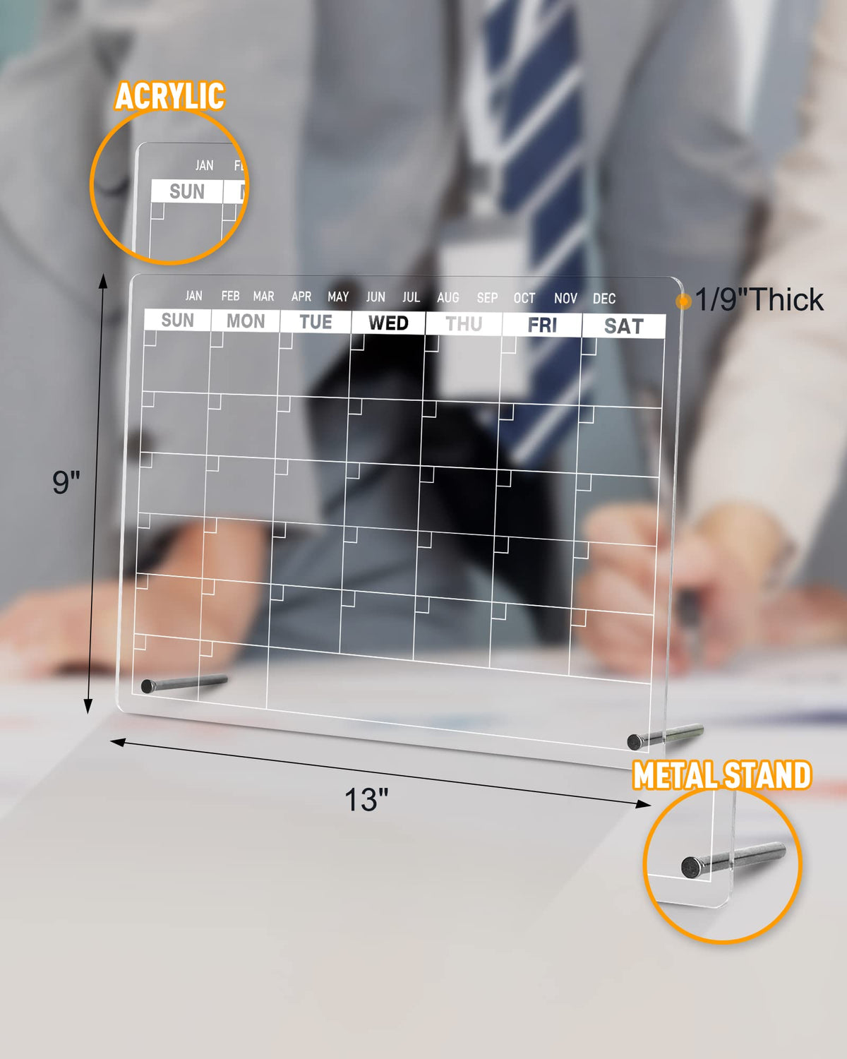 Acrylic Dry Erase Calendar Board to Do List Desktop Clear Memo Note Board, 9x13 Tabletop Whiteboard with Stand for Office, Home, School, Includes 6 Dry Erase Markers White