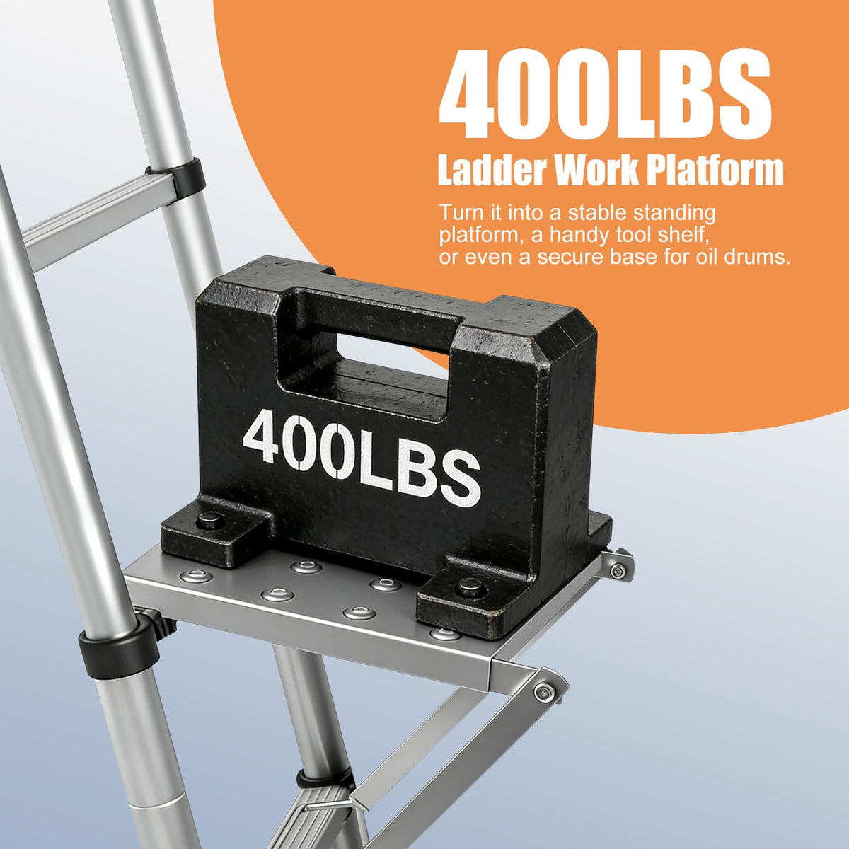 Innvist Ladder Platform for Standing, Extension Ladder Work Platform, Foldable Anti-Slip Ladder Platform Accessory for Paint and Tool, Ladder Step Attachment Project Tray, Alloy Steel Holds 400lbs