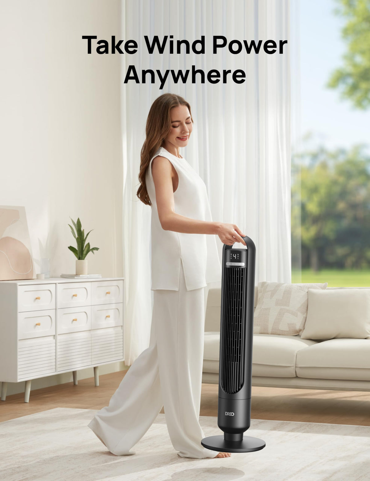 DREO Tower Fan for Bedroom, 90° Oscillating Standing Fans for Room with 4 Speeds, 3 Modes, 28dB Quiet for Sleep, 26ft/s Velocity, 8H Timer, Remote, Living Room, Office, Home, Black