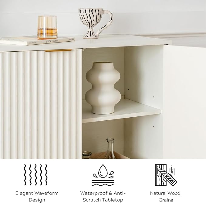 EYYTHUNG Fluted Cabinet with Storage Set of 2, Sideboard Buffet Cabinet with