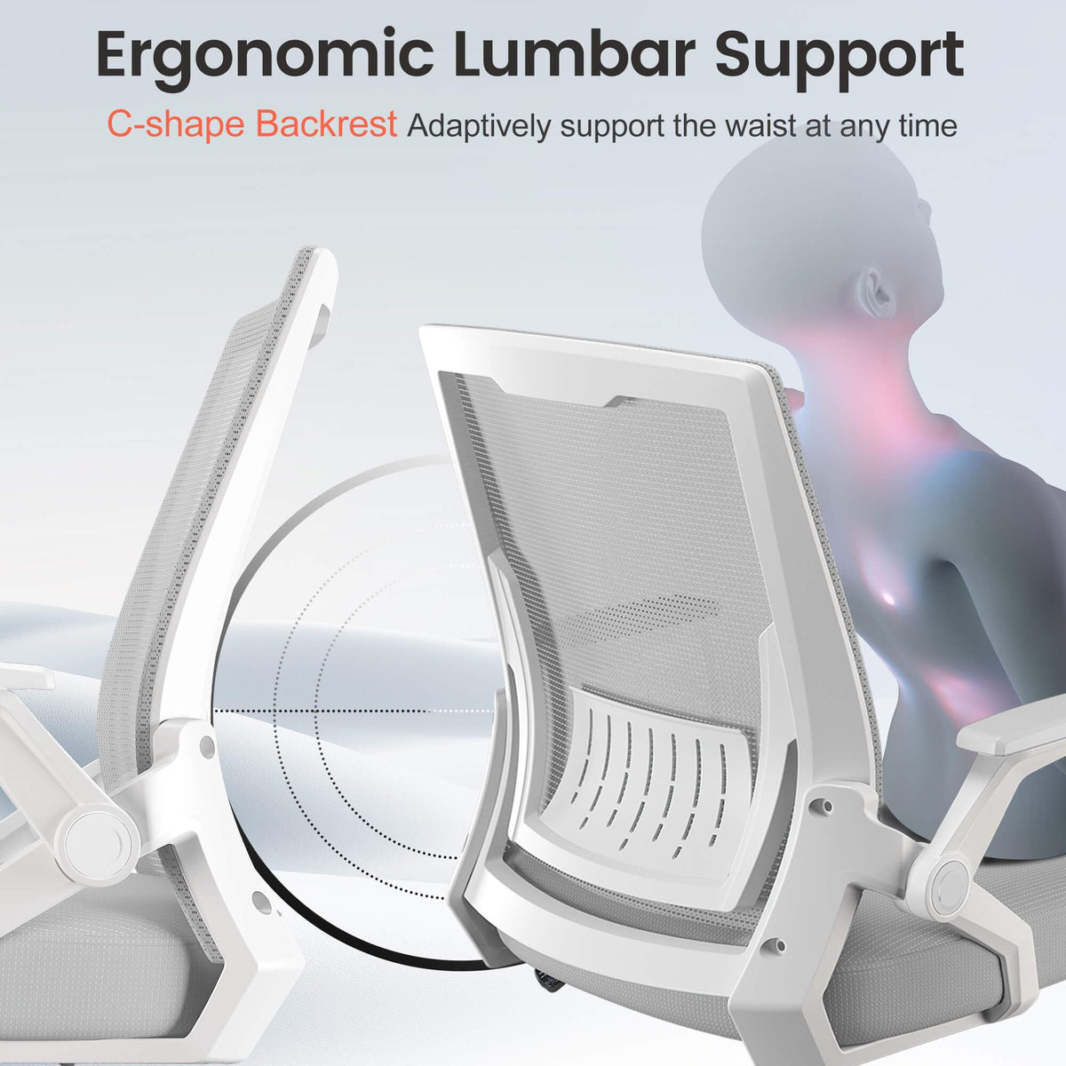 GTPLAYER Ergonomic Office Chair with Flip-up Armrests Executive Computer Chair for Home Office, Breathable Mesh & Comfy Lumbar Support, Moon Gray
