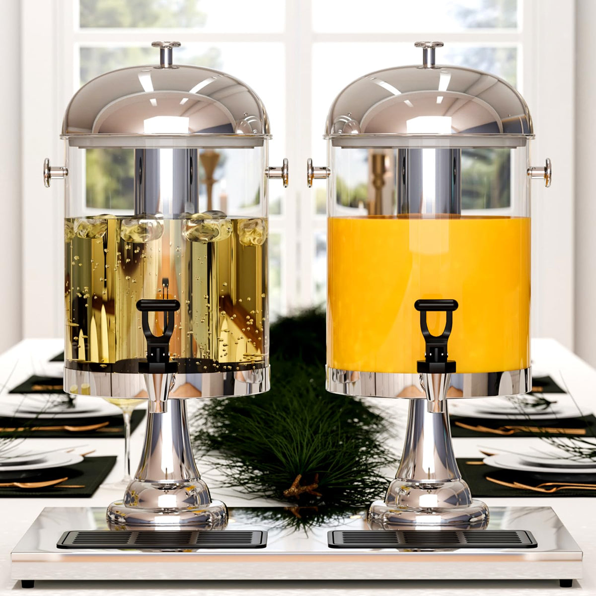 GOOFCXO Beverage Dispensers, 4.4 Gallon/16-L Commercial Beverage Dispenser Cold Drink Dispenser Stainless Steel Drink Dispensers with Centre Ice Core and Stand Drip Trays for Parties Pub Cafeteria