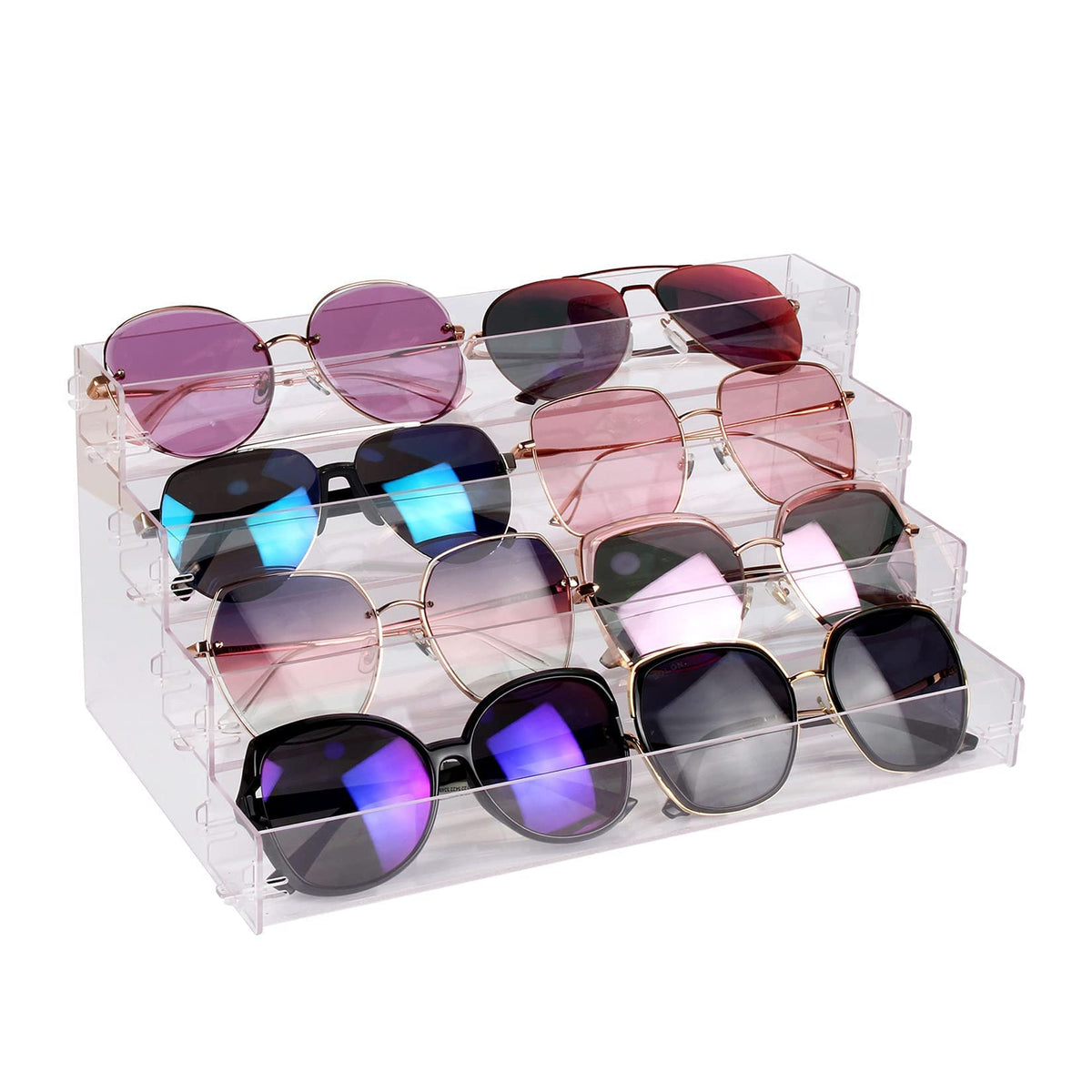 BVANQ Sunglasses Organizer Countertop Stand, 4 Tier Sunglass Holder Display Rack, Nail Polish Organizer Acrylic Display Stand, Assembly Required