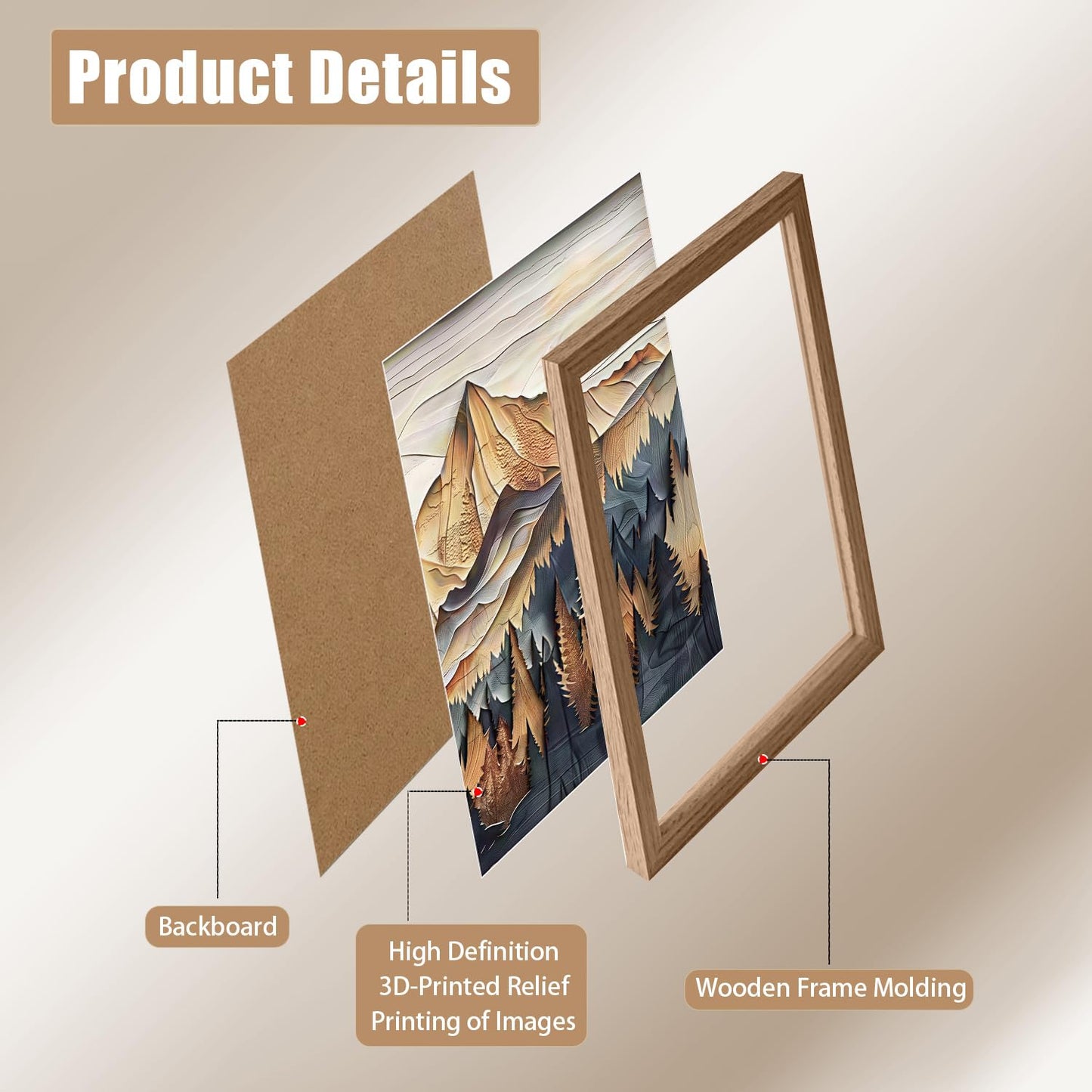 Framed 3D Texture Mountain View Canvas Wall Art Landscape Oil Painting Nature Poster Gallery Relief Technology Artwork Forest Scenery Wall Decor Painting Living Office 16x24inchX3 Ready to Hang
