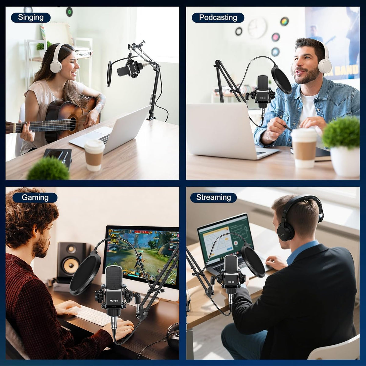 ALSO GO Upgraded Podcast Microphone Bundle, Podcast Equipment Bundle for 2, Recording Studio Equipment for Podcasting, Recording, Singing, Streaming, Gaming