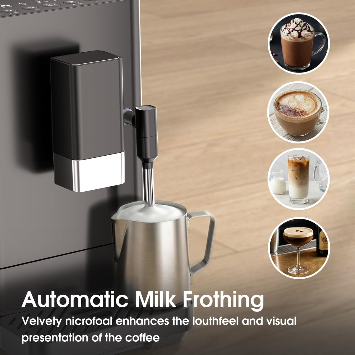 COWSAR 20bar Automatic Espresso Machine with Grinder & Manual Milk Frother, Auto-Clean Function Espresso Maker, Professional Expresso Coffee Machines with Button Controls for Cappuccino, Latte, Black