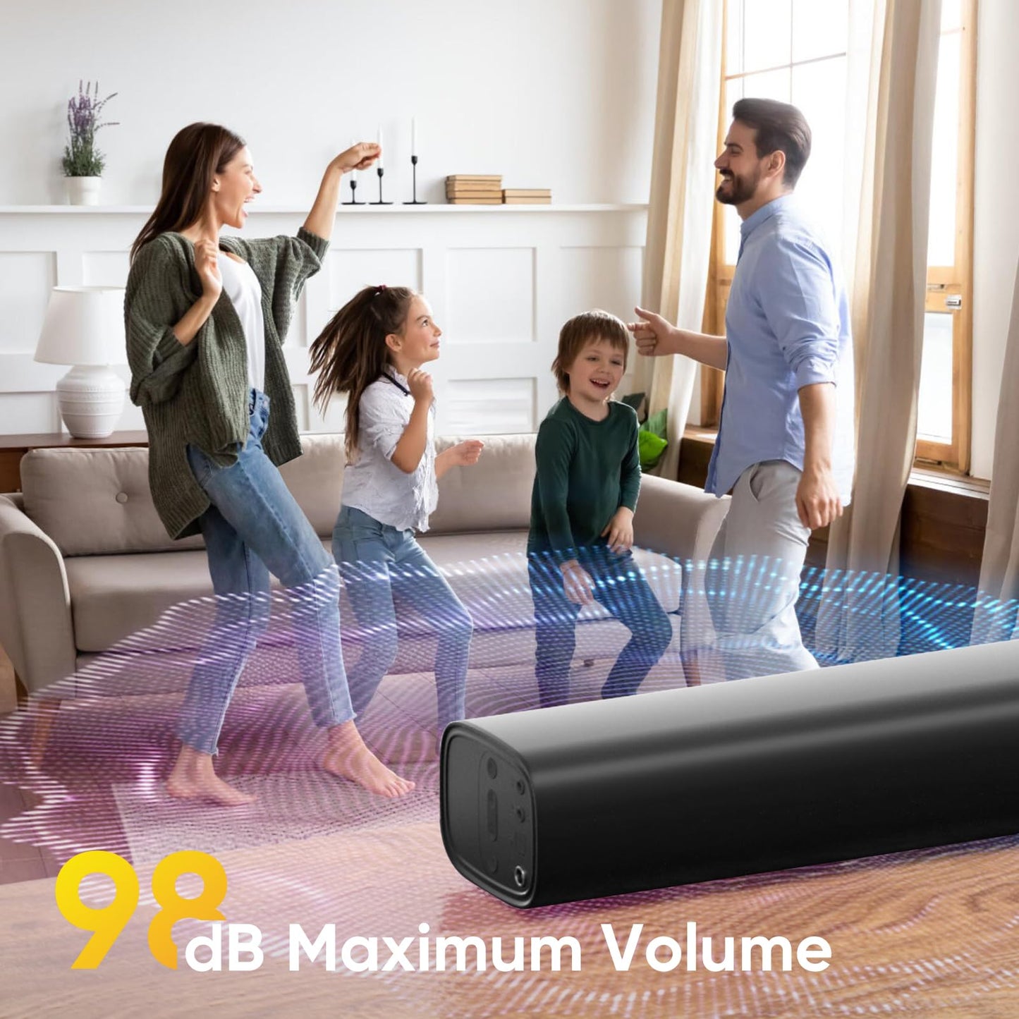 RIOWOIS Sound Bar for Smart TV, Soundbar for TV with Bass Reflector and Easy Set up, Home Audio Surround Sound System for TV PC Projector, Wall Mountable