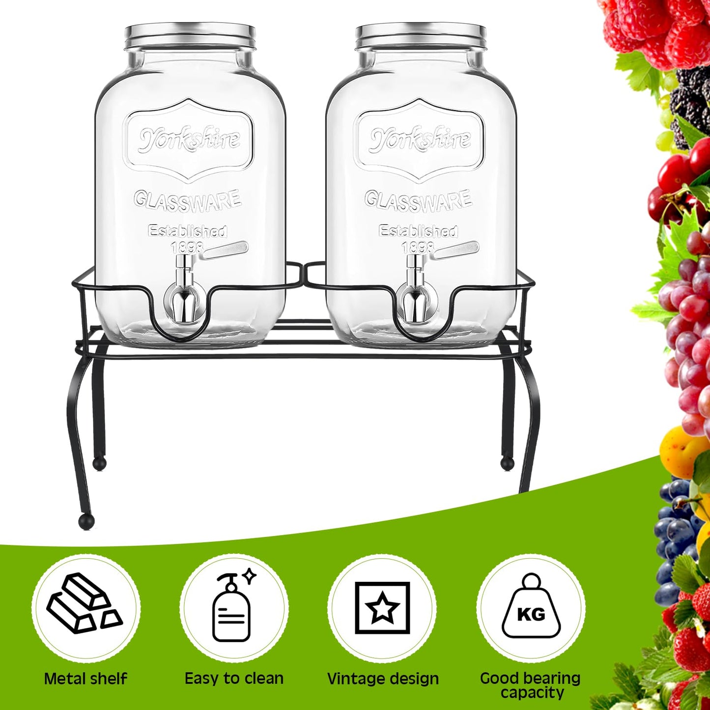 Blulu Metal Beverage Dispenser Stand for Parties Double Drink Stand Dispenser Holder Stand for Glass Jar Bottles(2 Gallon)
