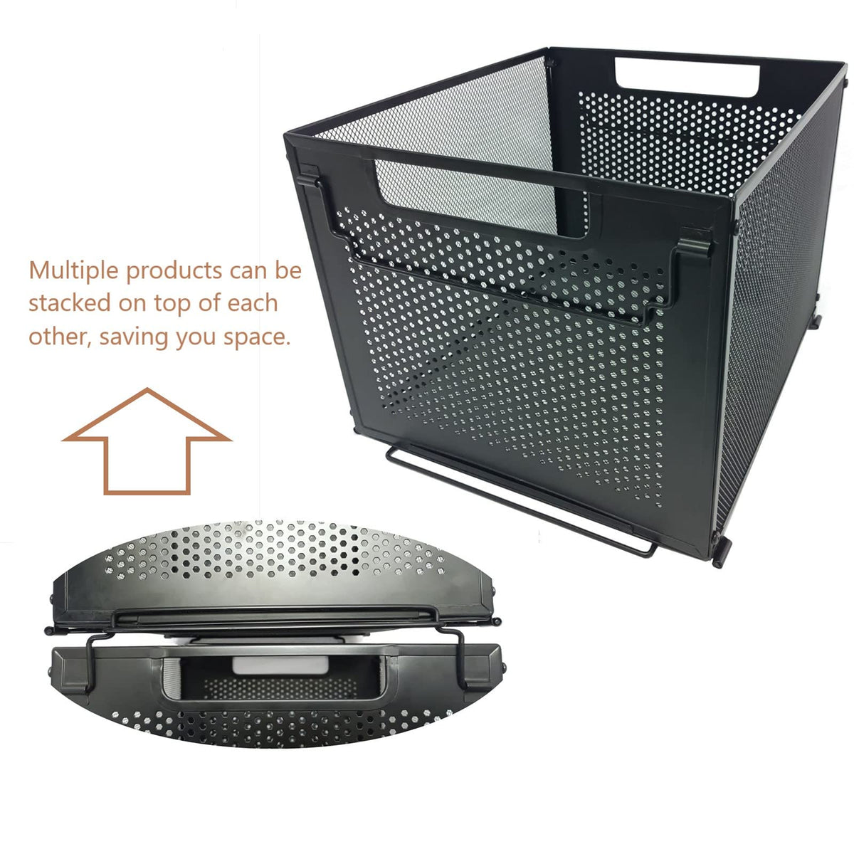 SETTFRFE Letter Size Hanging File Folder Organizer,Metal Filing Crate,File Basket for Hanging File,Black (Perforated metal plate)
