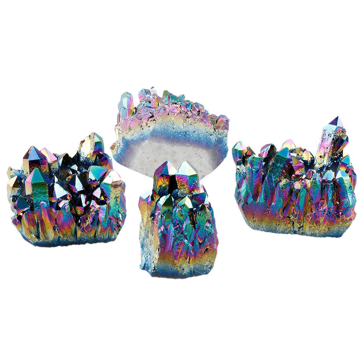 Rockcloud Natural Titanium Coated Rainbow Crystal Quartz Cluster Geode Druzy Home Decoration Gemstone Specimen