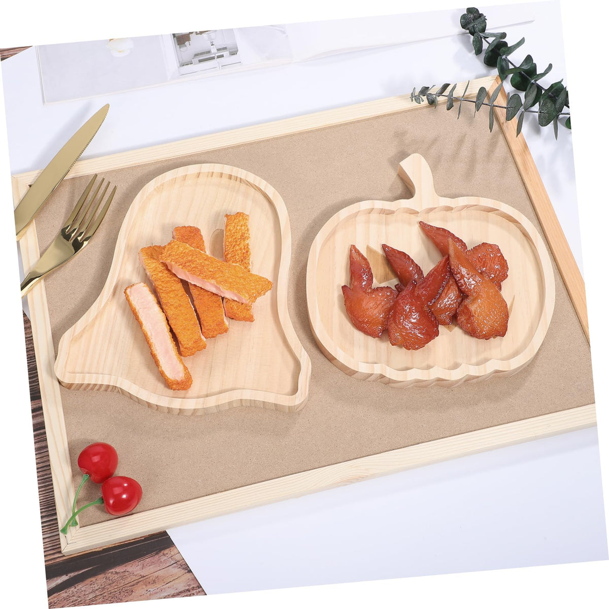 Garneck Halloween Wood Charcuterie Board, 2pcs Pumpkin and Ghost Food Plate Halloween Wood Serving Tray Cheese Platter Tray Appetizer Boards for Holiday Home Party Table Centerpiece Decoration, 7" W
