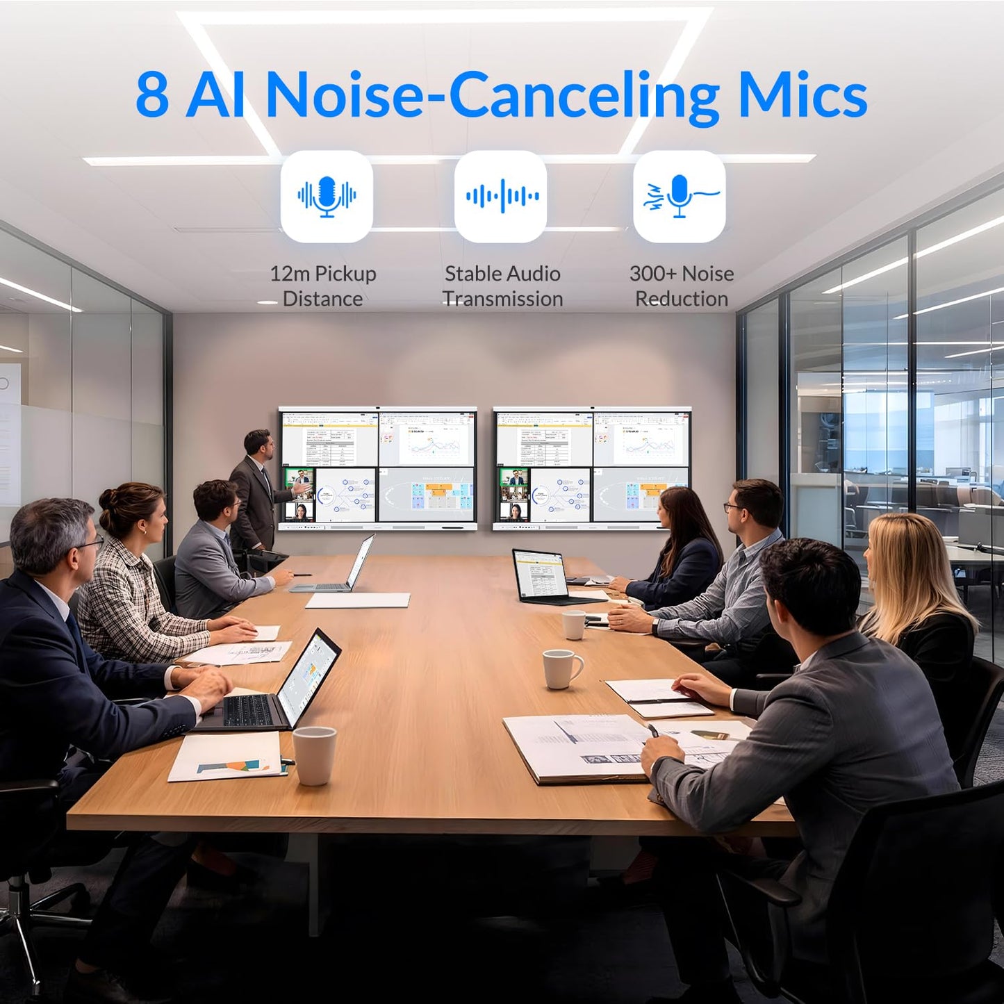 NEWORK Smart Board, 55" All-in-One Interactive Whiteboard, Google EDLA Certified, 48MP CMOS Sensor 4K UHD Camera, 8 AI Noise-Canceling Mics, for Professional Business Meetings and Classroom