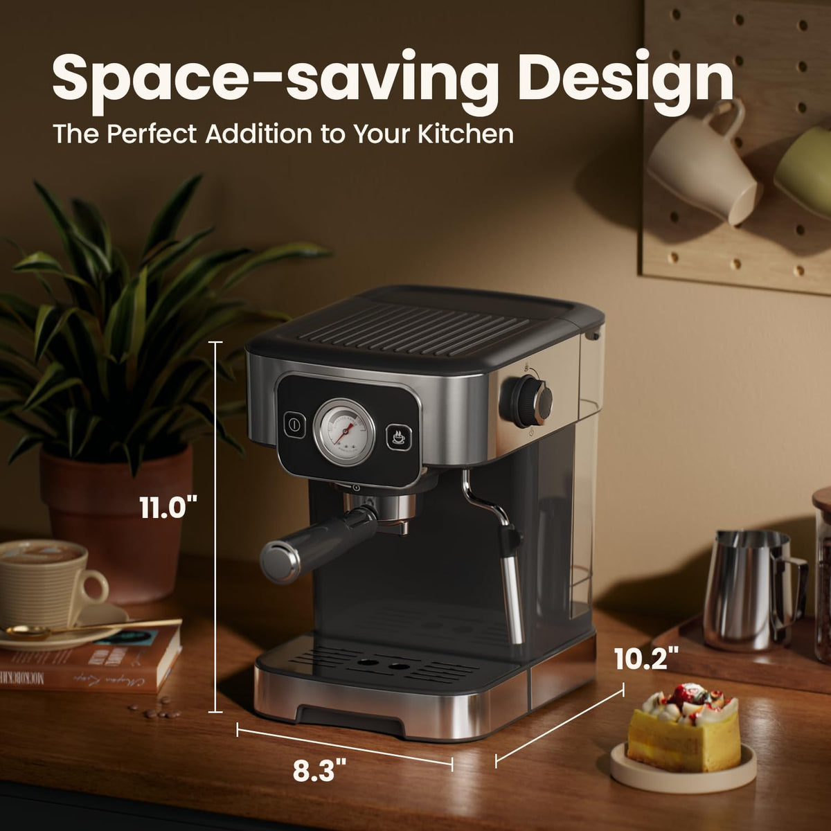 JZ.CAFE Espresso Machine 15-Bar Pump & Temperature Control - 1200W Barista Coffee Maker Kit for Espresso, Latte, Cappuccino