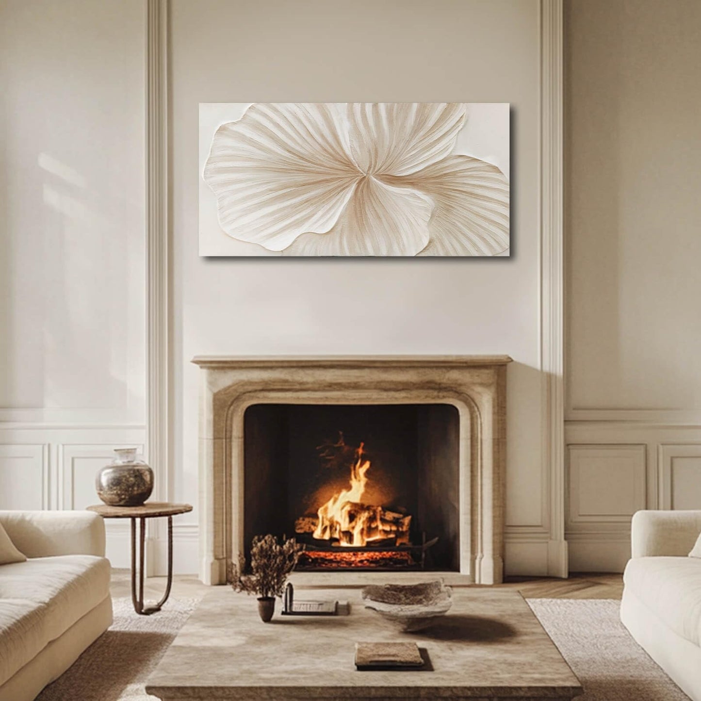 WINKAILIN White and Gold wall Art Abstract Floral Painting Modern 24x48 Artwork Minimalist Canvas for Bedroom Living Room Office Home Decoration