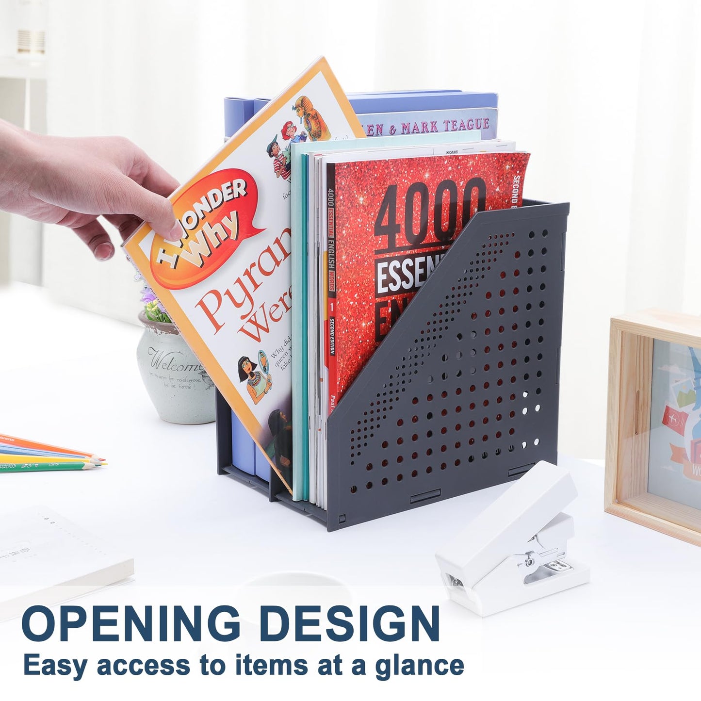 FRETONBA Collapsible Magazine File Holder with 2 Vertical Compartments Foldable Binder Holder for Desk Binder Storage Organizer Plastic Magazine Holders for Shelf, Dark Gray