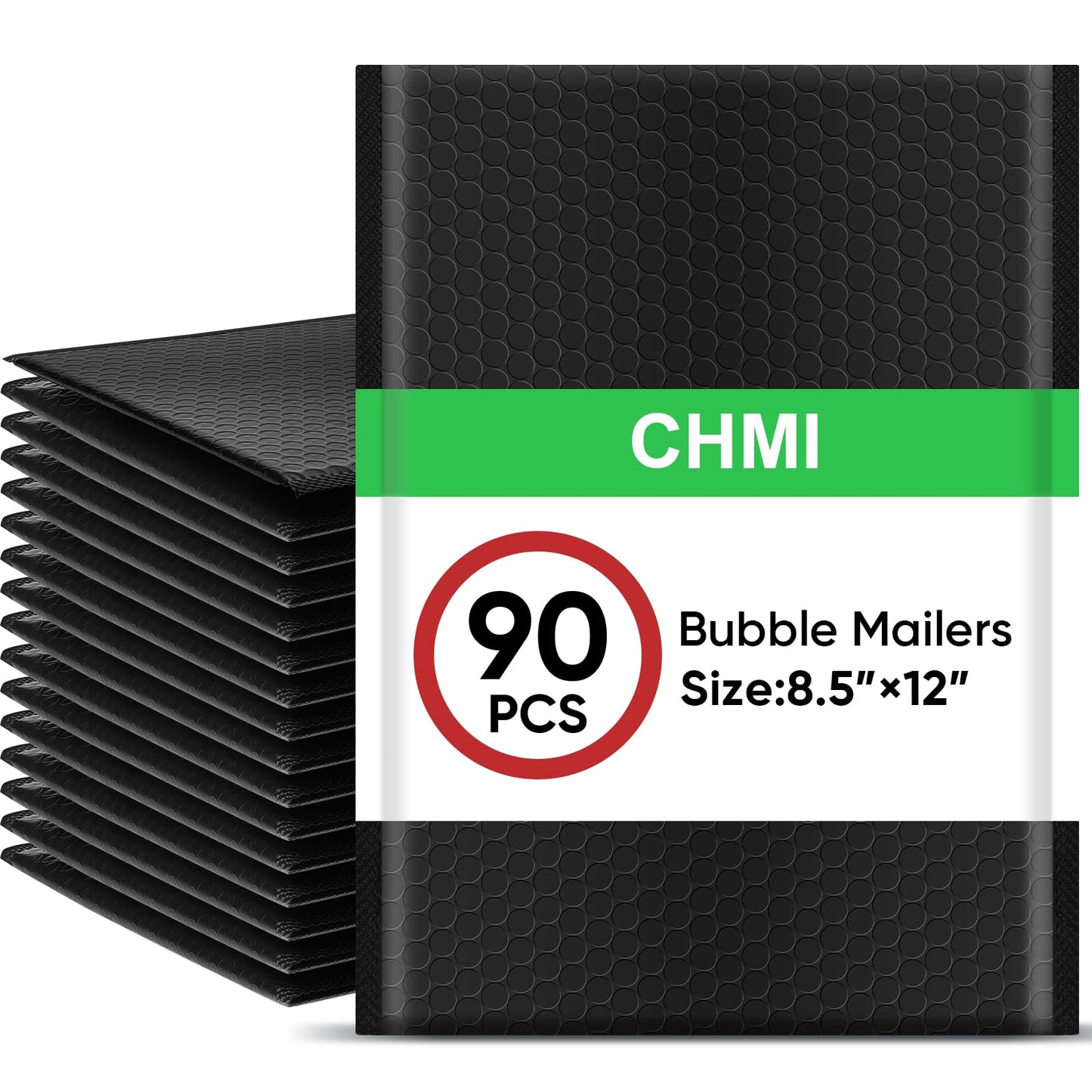CHMI Black Bubble Mailers 8.5 x 12 Inch 90 Pack, Usable Size 8.25X12 Inch Poly Mailers,Mailing Envelopes,Shipping Mailer，Opaque Self Seal Adhesive Waterproof Bags for Packaging and Shipping.