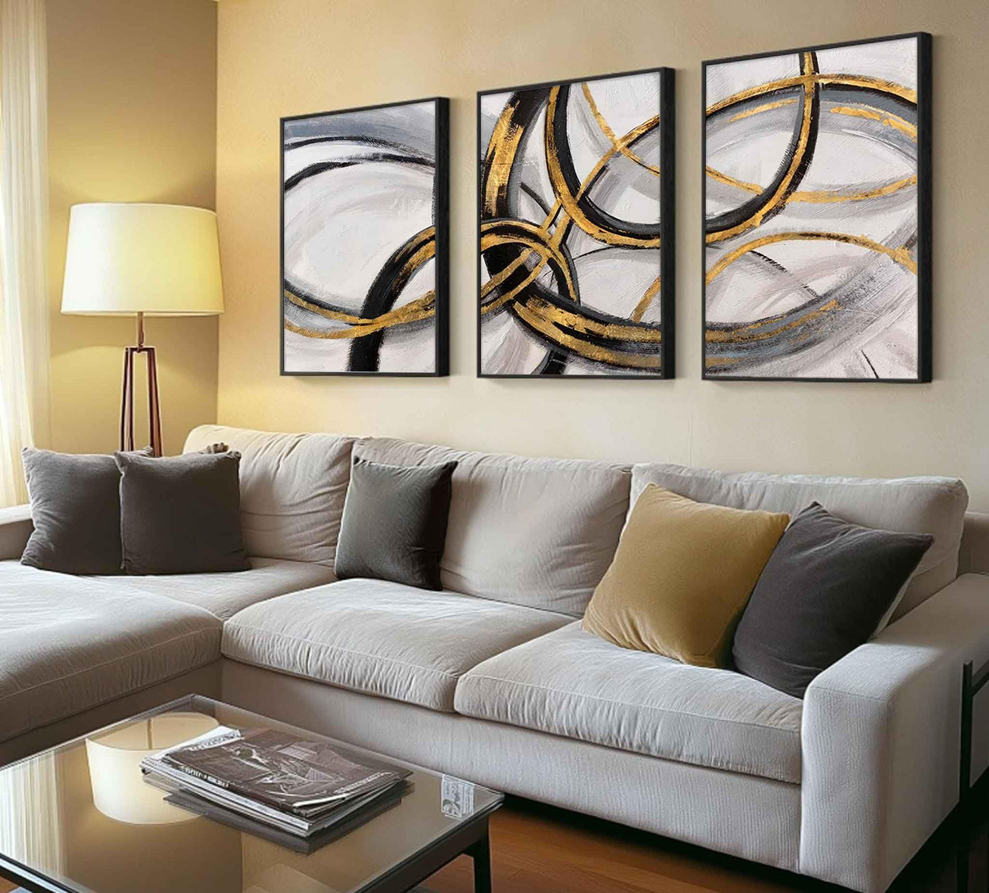 3Pcs Black and Gold Wall Art Modern Abstract Art Wall Decor Black Gold Line Painting Pictures Minimalist line Poster Prints for Living Room Bedroom Office Home Decoration 12x16inch Unframed