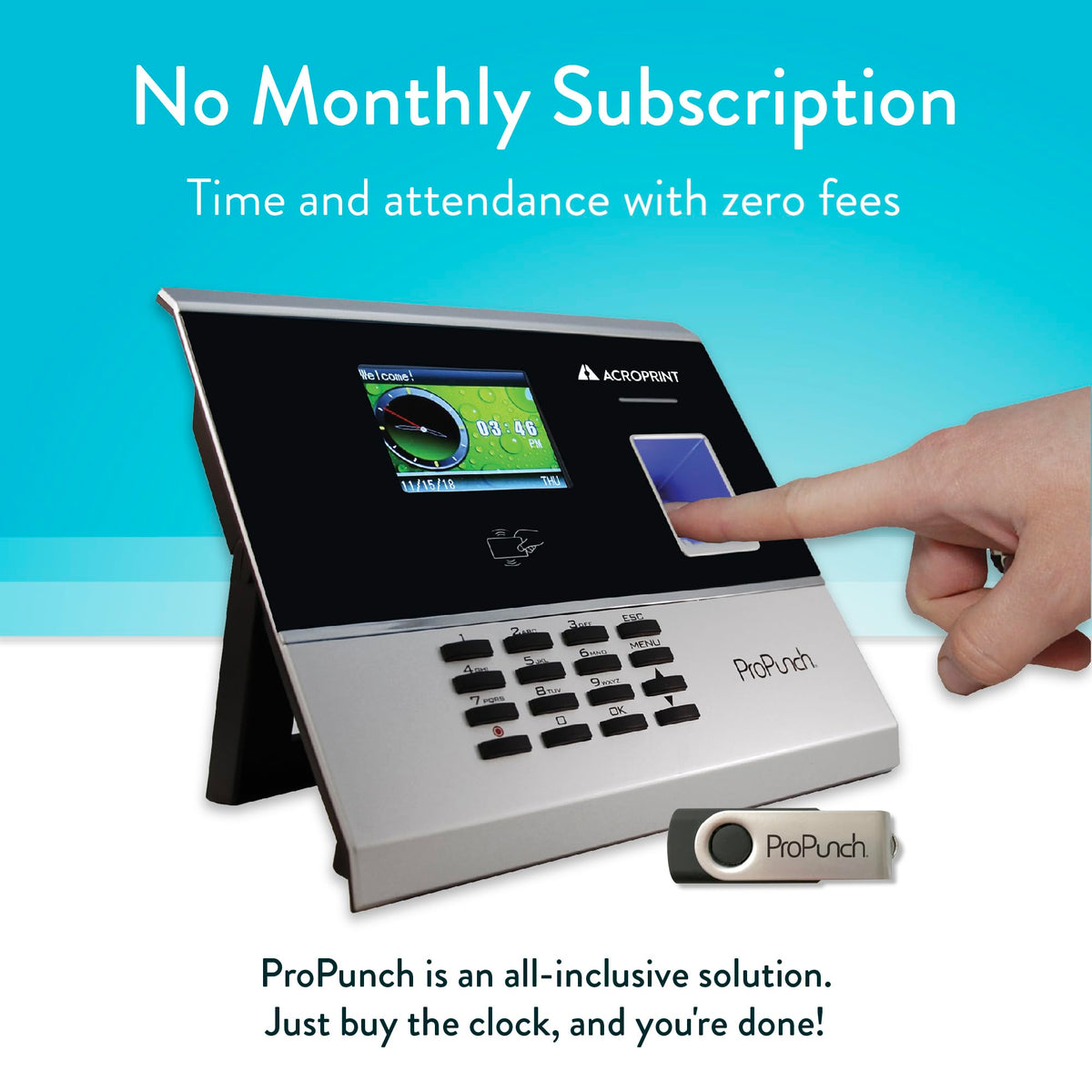 Acroprint ProPunch Time Clock System for Employees – Biometric Fingerprint Time Clock for Small Business, No Monthly Fees, Advanced Time Card Machine with Employee Time Tracker