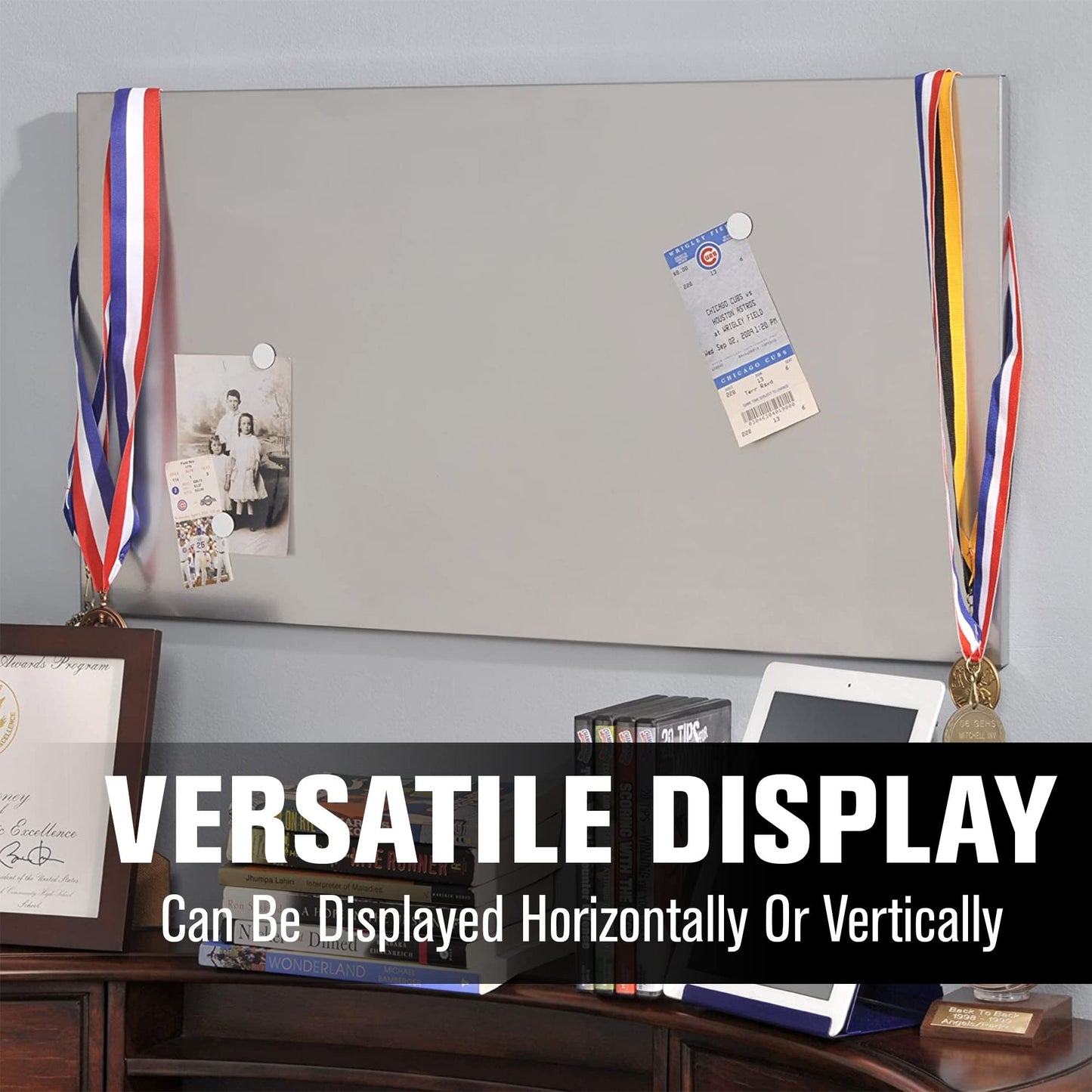 STEELMASTER by BankSupplies Magnetic Bulletin Board | 30 x 14 Inches | Silver | Includes 6 Magnets, 4 x 6 Dry Erase Board & Dry Erase Marker | Scratch Resistant Finish | Horizontal & Vertical Display