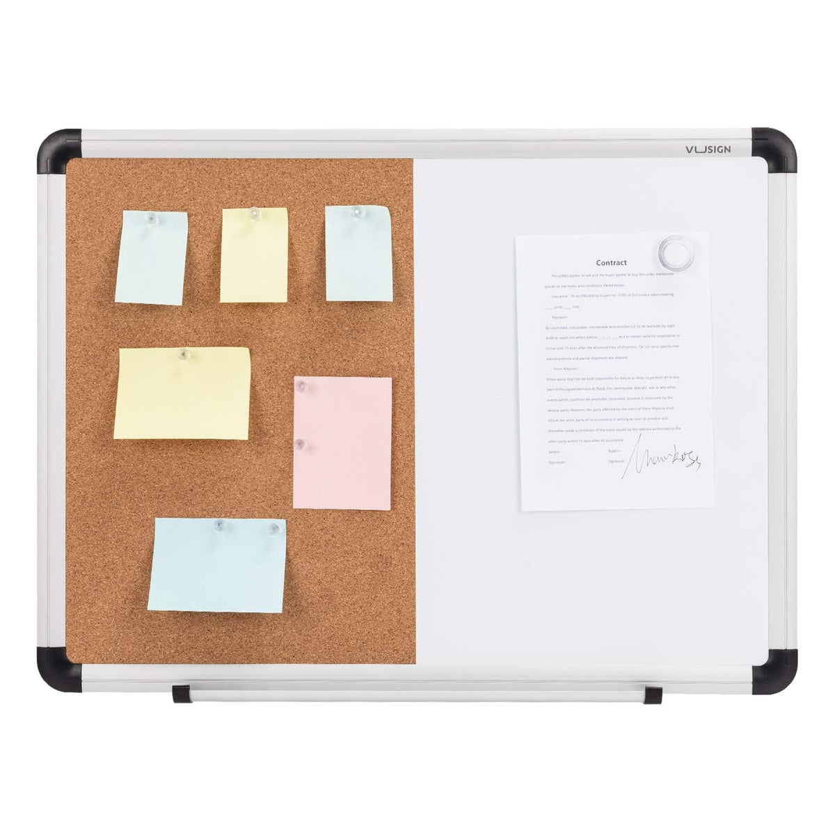 VUSIGN White Board and Cork Board Combination, 17" x 23" Dry Erase Board and Corkboard Combo for Home or Office, Wall Mounted Notice Bulletin Board with Aluminum Frame