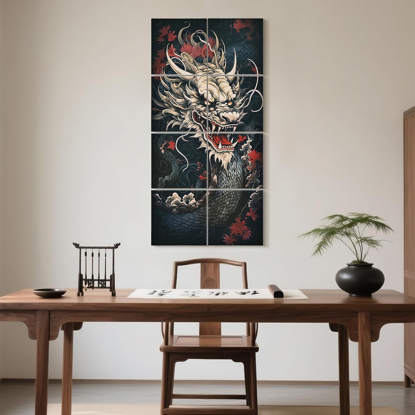 UMIACOUSTICS 8 Pcs 0.7Inch Thick Art Acoustic Panels, Total 47.2” x 23.6” Decorative Sound Absorbing Wall Panels for Home, Office, Hotel, Dragon-pattern-Painting