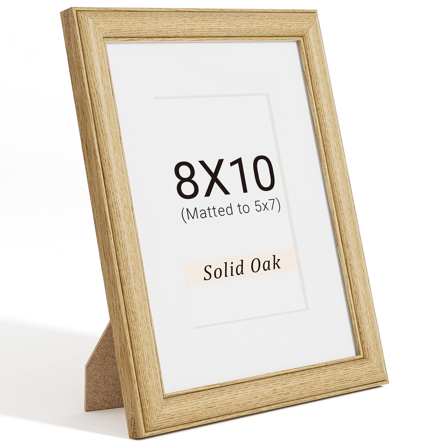 Natural Oak 8x10 Picture Frames Mat to 5x7 Picture Display,Original Wood Handcrafted Photo Frame,Wooden Frame 8x10 with Tempered Glass Graduation Family Wedding Pictures Tabletop & Wall Decor