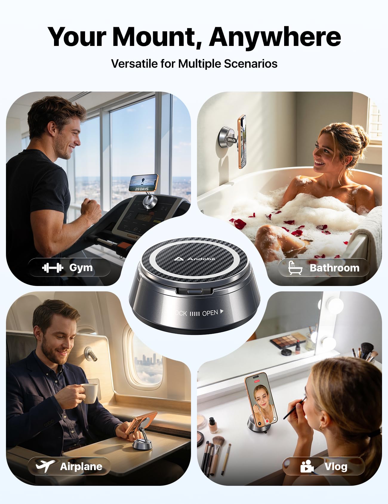 andobil 2026 Upgrade for Magsafe Car Mount [Strongest Suction & Magnet] Vacuum Magnetic Phone Holder for Car 360° Adjustable Car Cell Phone Holder Mount for iPhone 17 Pro Max 16/15/14/13/12