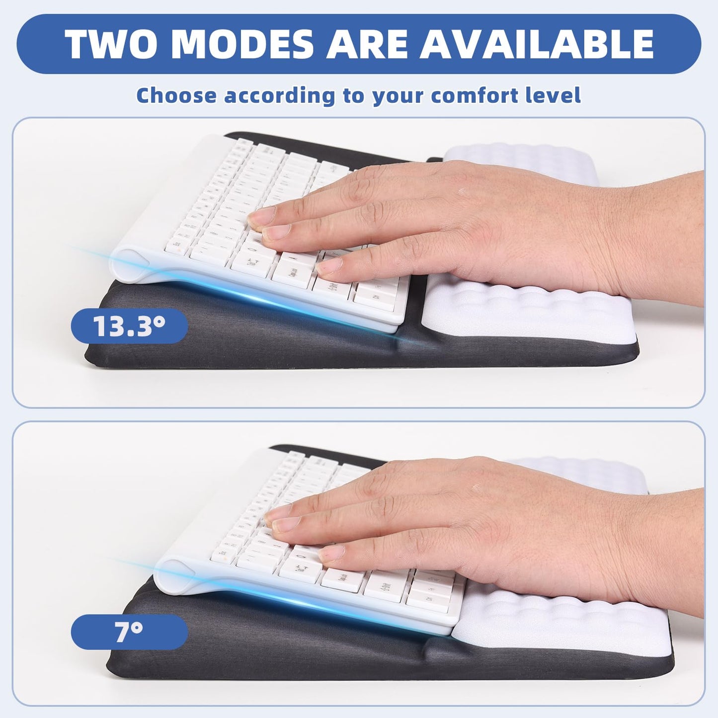 Keyboard Stand with Wrist Rest，Ergonomic Wrist Pad Memory Foam Keyboard Riser Holder Tray with Non-Slip Base, Pain Relief for Work Study Game (Black and White)