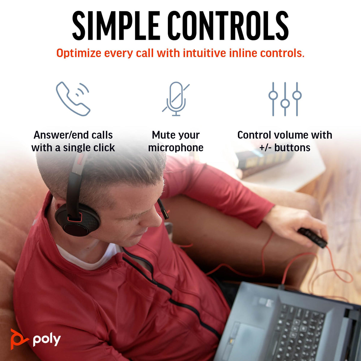 Poly Blackwire 5220 Wired Headset - Flexible Boom Mic - Noise Cancelling Headphones with Mic - USB-C, USB-A, 3.5mm - Ergonomic Over-Ear Design - Works with Microsoft Teams, Zoom - Work from Home