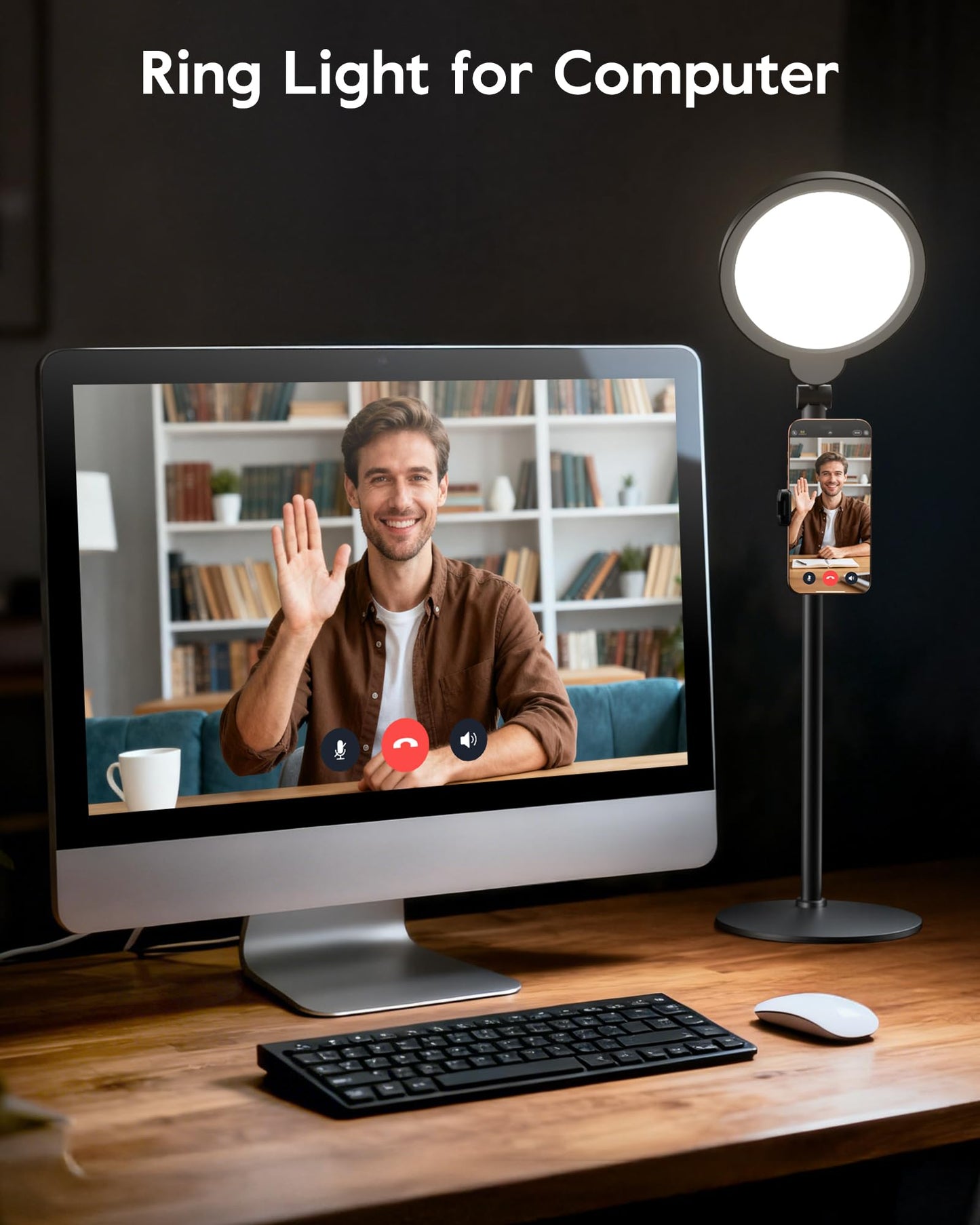Dimmable Ring Light with Stand for Desk, Adjustable Desk Light for Video Recording, 30 Light Modes Video Conference Lighting, Zoom Lighting for Computer, Webcam, Podcast, Calls, Home Office, CRI 97.8